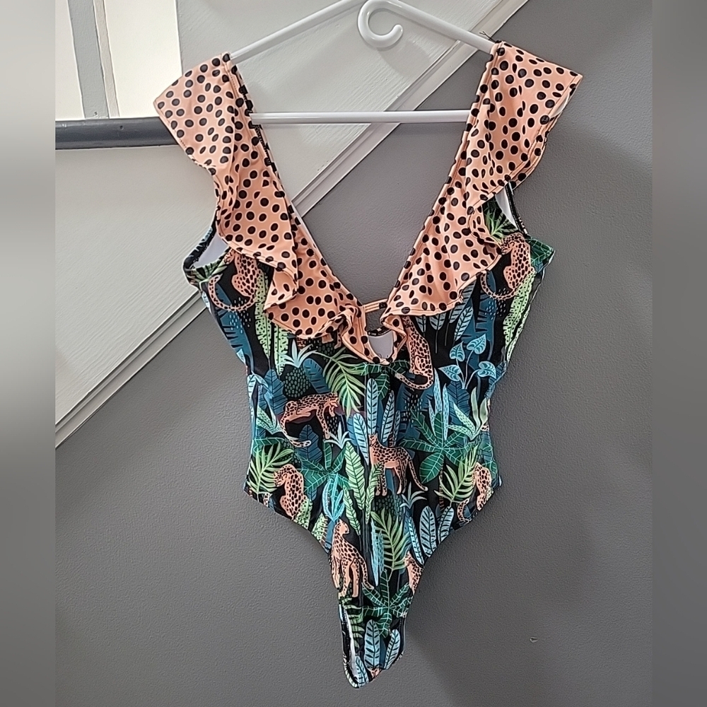 Sporlike One-Piece Swimsuit Womens Sz L Leopard Animal Print Bathing Swimwear